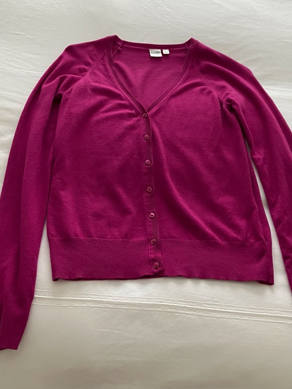 Simons Fuchia Pink V-Neck Button Cardigan size M
